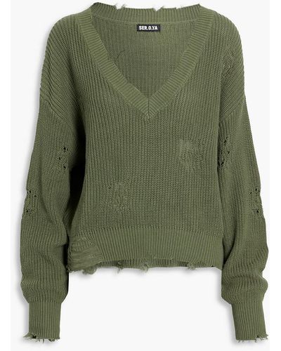 SER.O.YA Distressed Cotton Sweater - Green