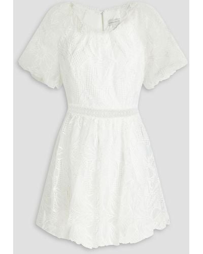 ML Monique Lhuillier Gathered Guipure Lace Mini Dress - White