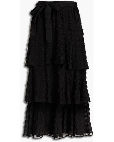 Zimmermann Tiered Embroidered Georgette Midi Skirt - Black