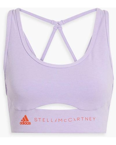 adidas By Stella McCartney Cutout Logo-print Modal-blend Jersey Sports Bra - Purple