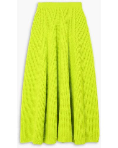 Brandon Maxwell Lorna Neon Pointelle-knit Wool Maxi Skirt - Yellow