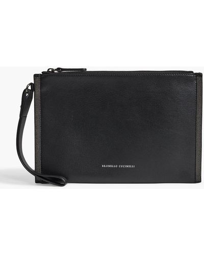 Brunello Cucinelli Bead-embellished Leather Pouch - Black