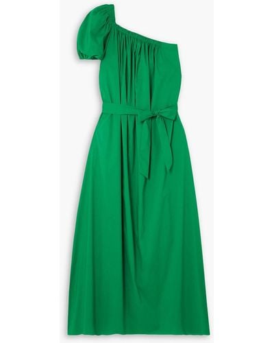 Diane von Furstenberg Pasquale One-shoulder Belted Cotton-blend Poplin Maxi Dress - Green