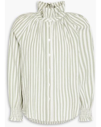 Veronica Beard Calisto Ruffled Striped Cotton-blend Seersucker Shirt - White