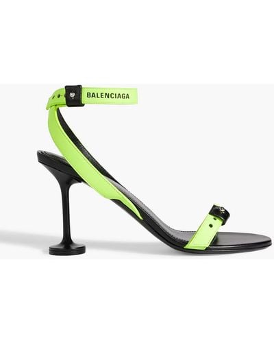 Balenciaga Afterhour Logo-print Neon Leather Sandals - Metallic