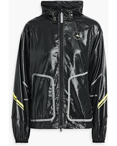 adidas By Stella McCartney Logo-print Coated Shell Hooded Track Jacket - Black