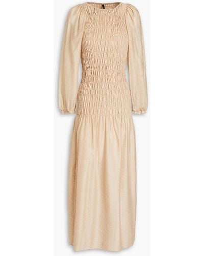 Mother Of Pearl Ariella Shirred Lyocell-blend Voile Midi Dress - Natural
