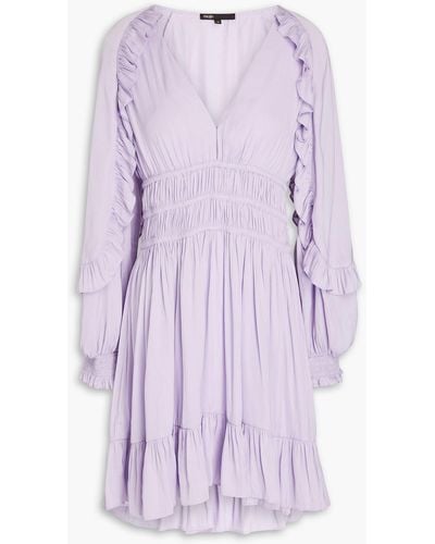 Maje Ruffled Satin-crepe Mini Dress - Purple
