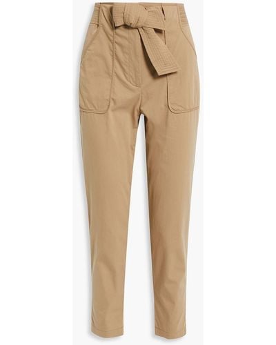 Veronica Beard Mahary Belted Cotton-blend Poplin Tapered Trousers - Natural