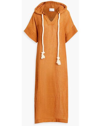 Lisa Marie Fernandez Linen And Cotton-blend Gauze Hooded Kaftan - Orange