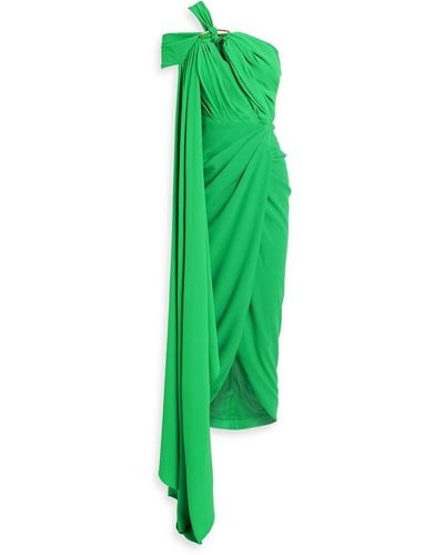 Rhea Costa One-shoulder Draped Crepe Midi Dress - Green