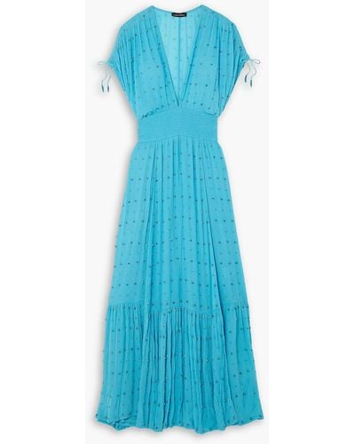 retroféte Tiered Crystal-embellished Silk-georgette Gown - Blue