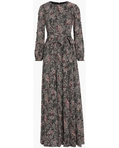 Mikael Aghal Pleated Printed Crepe De Chine Maxi Dress - Black