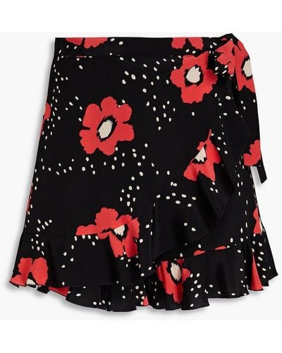 RED Valentino Wrap-effect Floral-print Silk Crepe De Chine Shorts - Red