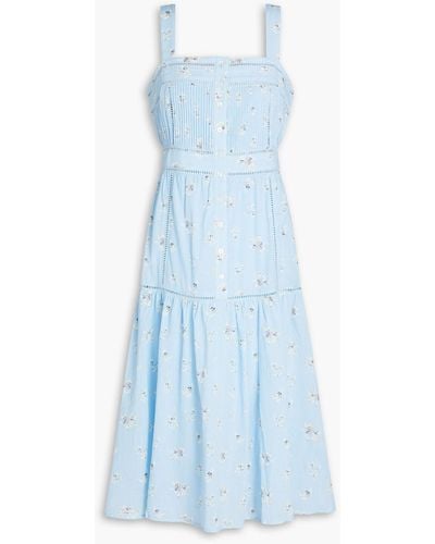 Joie Gathered Floral-print Cotton Midi Dress - Blue