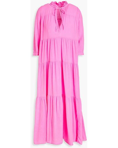 Honorine Giselle Tiered Gathered Cotton-gauze Maxi Dress - Pink