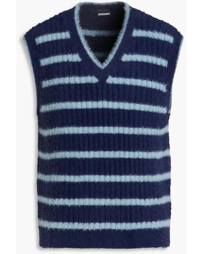 Jacquemus Neve Brushed Striped Ribbed-knit Vest - Blue