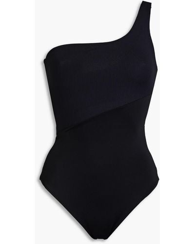 Onia Sienna gerippter badeanzug mit cut-outs und asymmetrischer schulterpartie - Schwarz