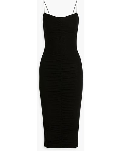 Enza Costa Ruched Ribbed Jersey Midi Dress - Black