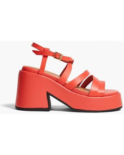 Ganni Leather Platform Sandals - Red