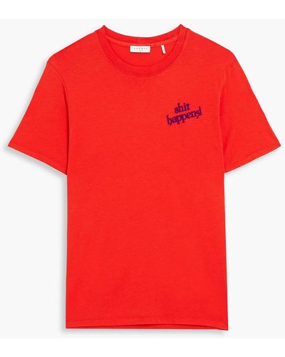 Sandro Flocked Cotton-jersey T-shirt - Red