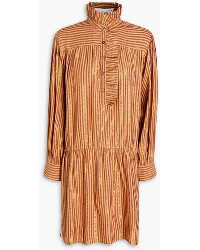 Antik Batik Eddy gestreiftes hemdkleid in midilänge aus twill mit metallic-effekt - Orange