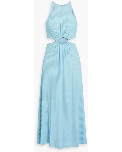 ML Monique Lhuillier Cutout Metallic Ribbed-knit Midi Dress - Blue