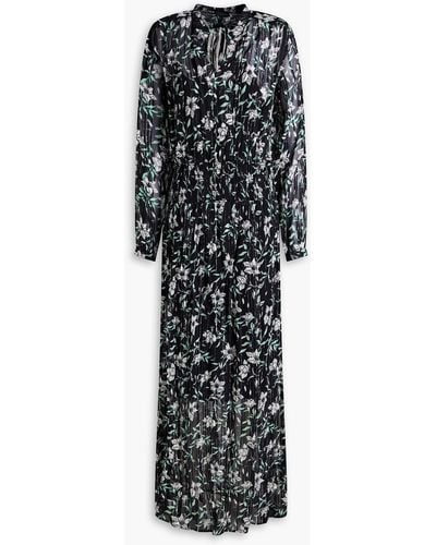Rag & Bone Calista Shirred Metallic Floral-print Chiffon Maxi Dress - Black