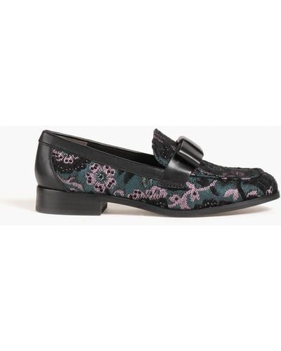 Stuart Weitzman Bowtie Embellished Floral-jacquard Loafers - Black