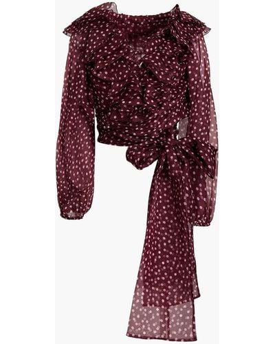 Dolce & Gabbana Ruffled Polka-dot Silk-organza Wrap Blouse - Red
