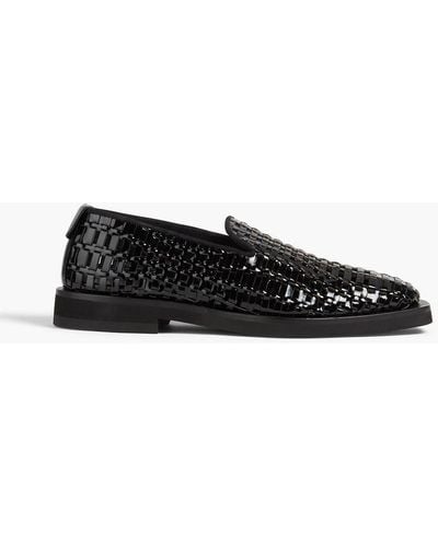 Emporio Armani Woven Patent-leather Loafers - Black