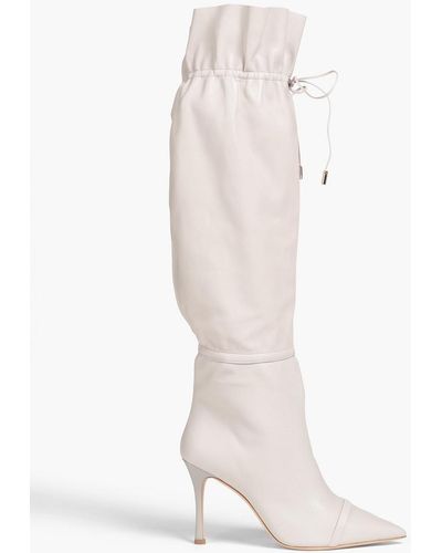 Malone Souliers Flora Gathered Leather Knee Boots - White