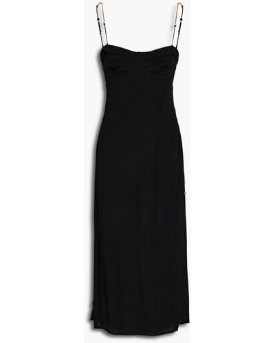 ViX Yana Shirred Crepe Midi Dress - Black