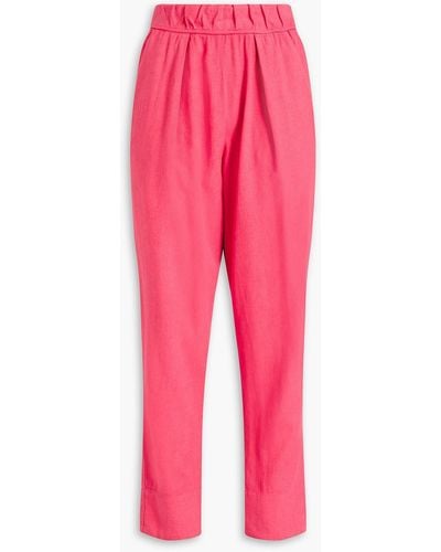 Raquel Allegra Easy Pleated Cotton, Micro Modal And Linen-blend Tapered Trousers - Pink