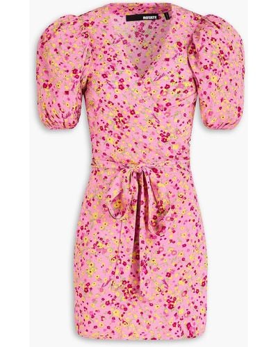 ROTATE BIRGER CHRISTENSEN Floral-print Jacquard Mini Wrap Dress - Pink