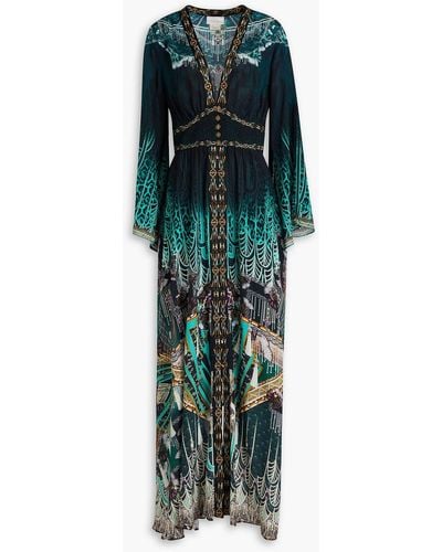 Camilla Crystal-embellished Printed Silk Crepe De Chine Maxi Dress - Green