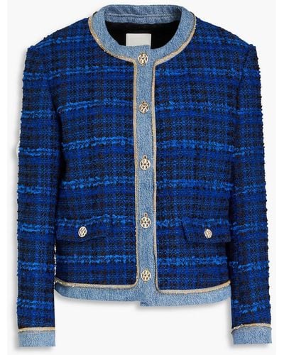 Sandro Asti Denim-trimmed Cotton-blend Bouclé-tweed Jacket - Blue