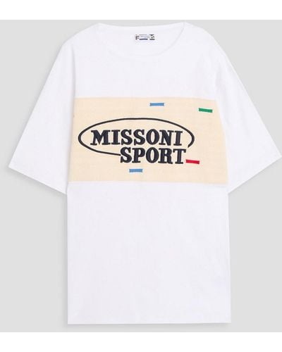 Missoni Crochet-knit Panelled Cotton-jersey T-shirt - White