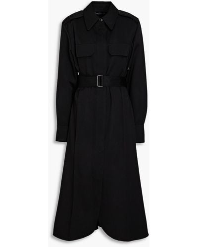 Victoria Beckham Belted Pleated Wool-twill Midi Shirt Dress - Black