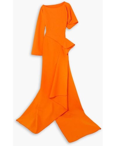 Maticevski Arrival Asymmetric Ruffled Stretch-cady Gown - Orange