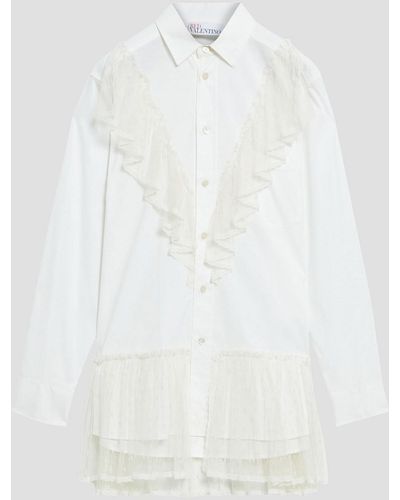 RED Valentino Ruffled Point D'esprit And Poplin Shirt - White