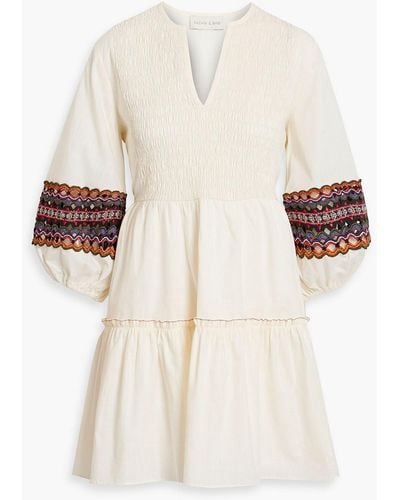 Sachin & Babi Coco Shirred Embroidered Cotton-poplin Mini Dress - Natural