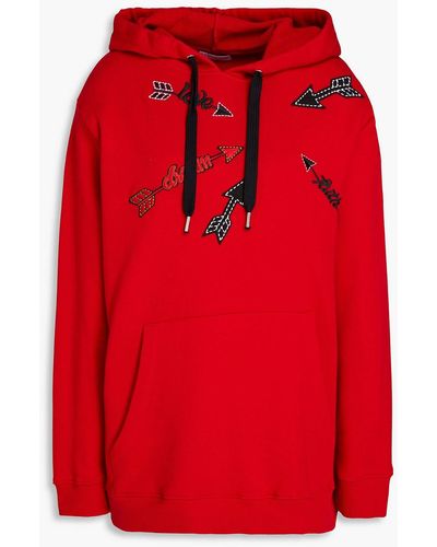 RED Valentino Embroide French Cotton-blend Terry Hoodie - Red