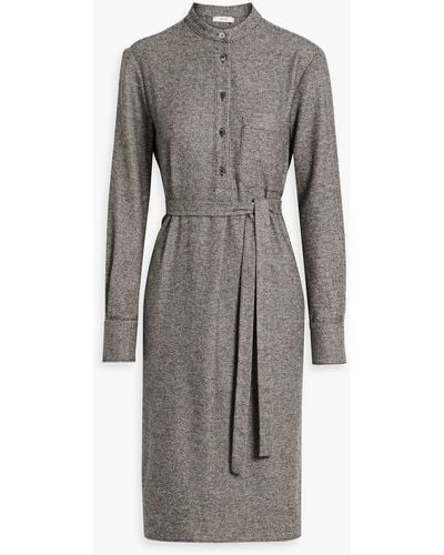 Iris & Ink Isabelle Belted Wool-blend Tweed Shirt Dress - Grey