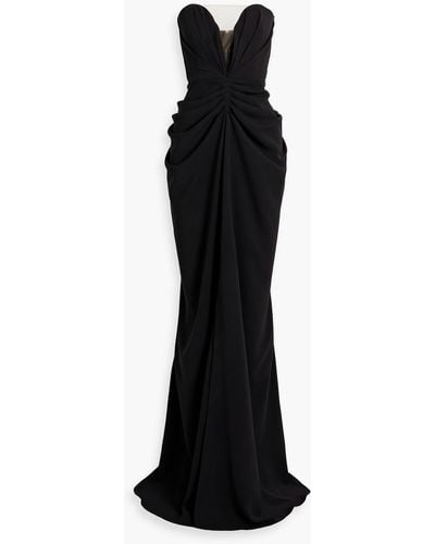 Rhea Costa Strapless Tulle-trimmed Draped Twill Gown - Black