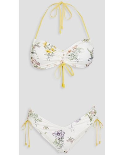 Zimmermann Ruched Floral-print Bandeau Bikini - White