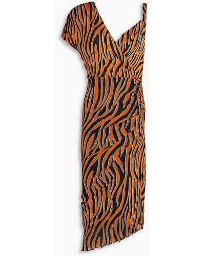 Diane von Furstenberg Sebastian Wrap-effect Zebra-print Mesh Dress - Brown