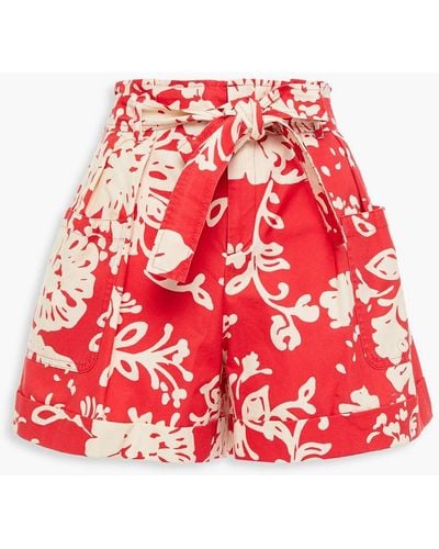 RED Valentino Belted Printed Cotton Shorts - Red