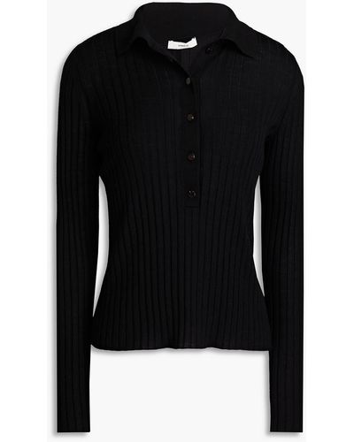 Vince Ribbed Wool Polo Jumper - Black