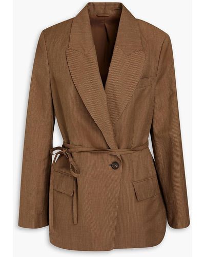Brunello Cucinelli Double-breasted Pinstriped Wool And Silk-blend Blazer - Brown